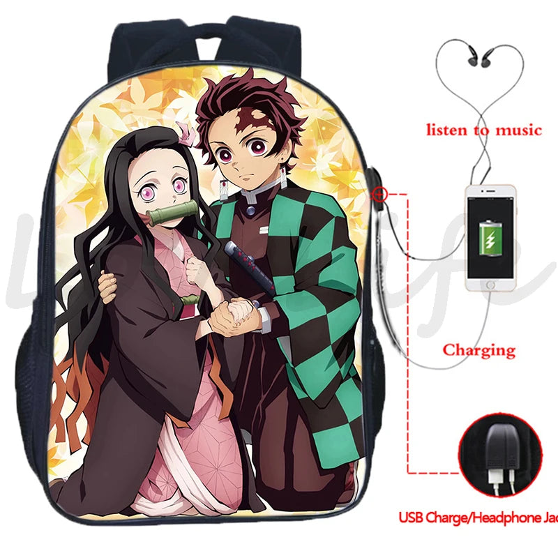 Demon Slayer Tanjirou Nezuko Anime School Backpack with USB Charging