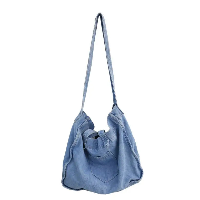 Denim Bag Wide Shoulder Strap Denim Tote Bag Casual Handbag For Women