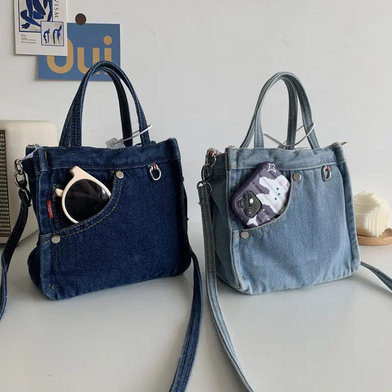 Denim Bag Women Satchels Canvas Casual Soft Shoulder Bag Handbag Purse