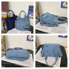 Denim Shoulder Bag Zipper Shopping Satchel Eco Handbags