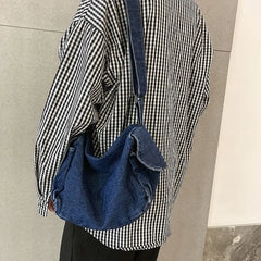 Denim Large Capacity Shoulder Bag Solid Zipper Crossbody Handbag