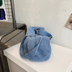 Denim Large Capacity Shoulder Bag Solid Zipper Crossbody Handbag