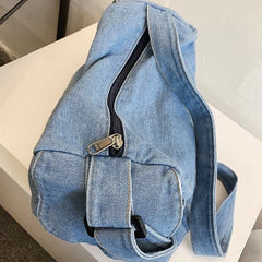 Denim Large Capacity Shoulder Bag Solid Zipper Crossbody Handbag
