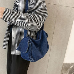 Denim Large Capacity Shoulder Bag Solid Zipper Crossbody Handbag