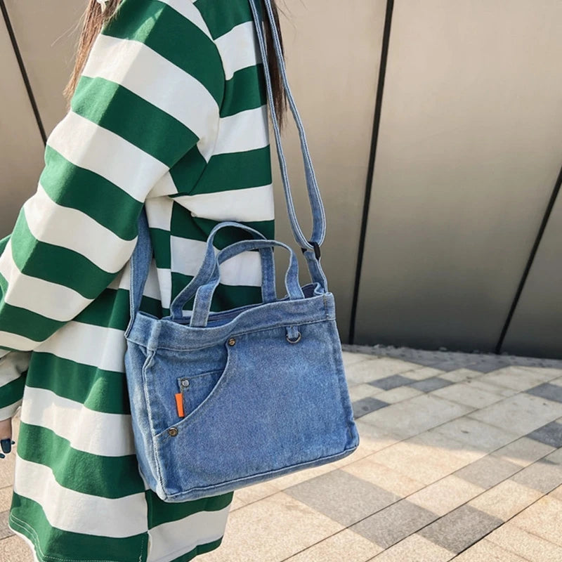 Denim Messenger Bag Crossbody Shoulder Bag for Girls Boys Women Men