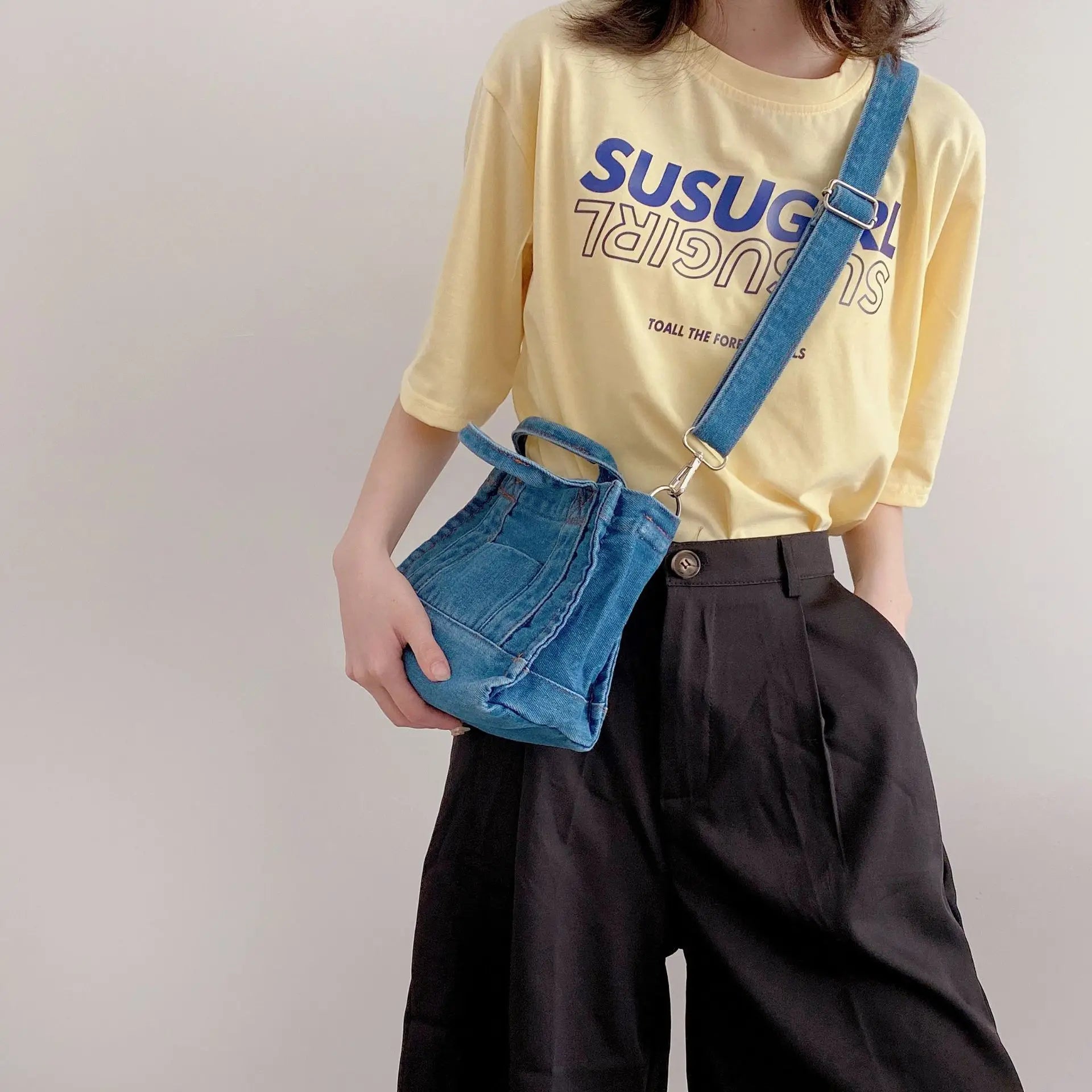 Denim Cloth Women Shoulder Bag Girl Canvas Handbag Small Tote Lady Zipper Purse
