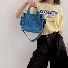 Denim Cloth Women Little Shoulder Bag Girl Light Canvas Fabric Handbag