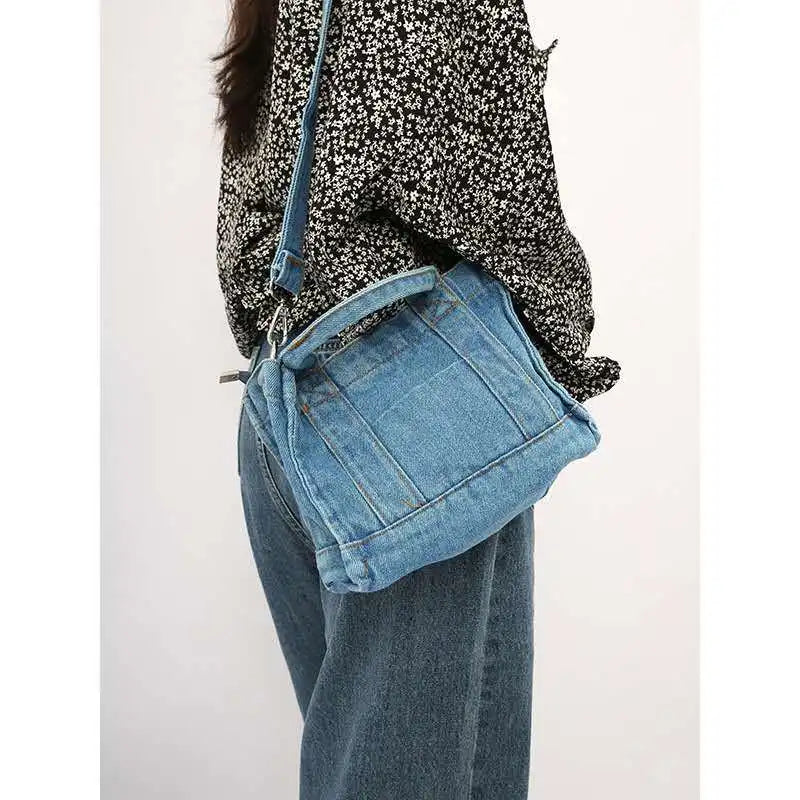 Denim Cloth Women Little Shoulder Bag Girl Light Canvas Fabric Handbag