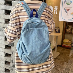 Denim Fabric Women's Backpack Bag Large Capacity Female Backbags