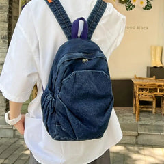 Denim Fabric Women's Backpack Bag Large Capacity Female Backbags