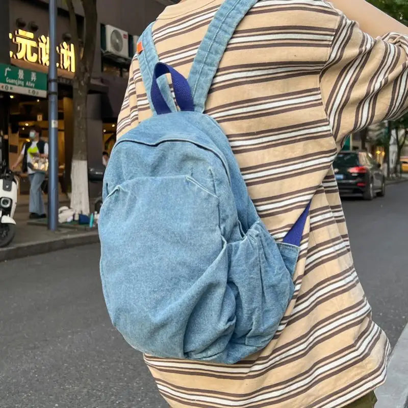 Denim Fabric Women's Backpack Bag Large Capacity Female Backbags