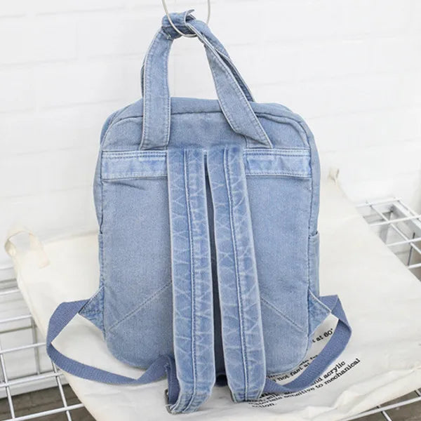 Denim School Backpack Women Travel Bag Preppy Style for Teenage Girls