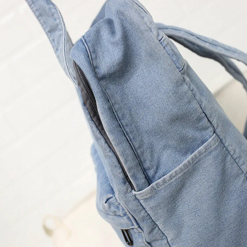 Denim School Backpack Women Travel Bag Preppy Style for Teenage Girls