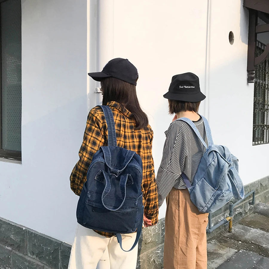 Denim School Bag Teenager Backpack Women Travel Bag Students Mochila Bolsa