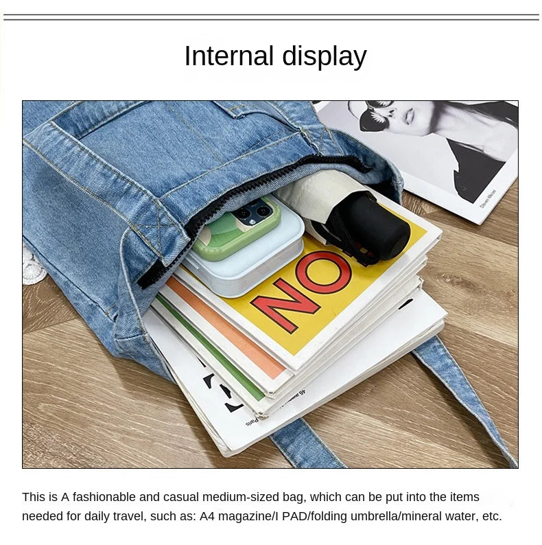 Denim Shoulder Bag Student Backpack Female Casual Large Capacity Multi-purpose