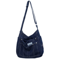 Denim Shoulder Bag Canvas Embroidery Tote Large Capacity Leisure Travel Bag