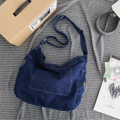 Denim Shoulder Bag Canvas Embroidery Tote Large Capacity Leisure Travel Bag