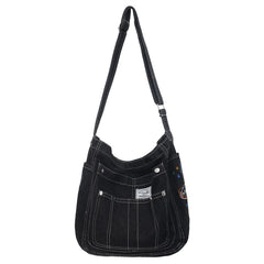 Denim Shoulder Bag Canvas Embroidery Tote Large Capacity Leisure Travel Bag