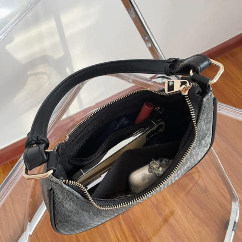 Denim Shoulder Bags Women Underarm Half Moon Streetwear Handbag