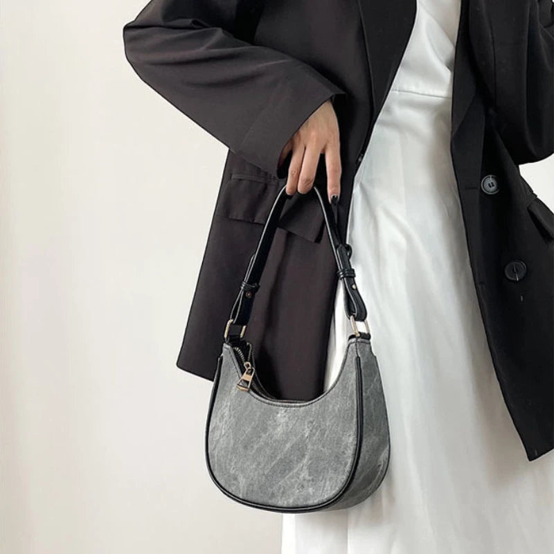 Denim Shoulder Bags Women Underarm Half Moon Streetwear Handbag