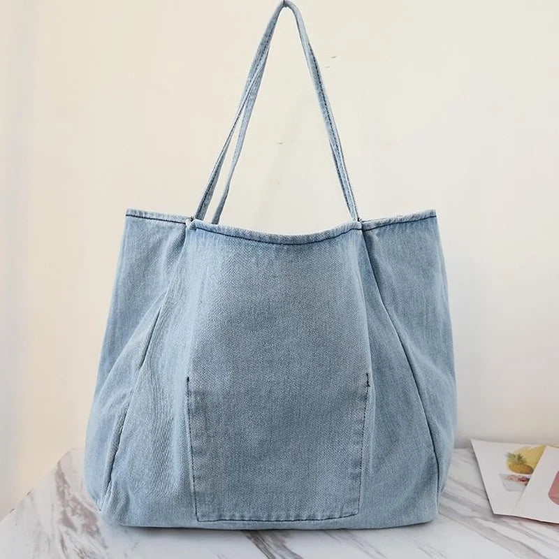 Women's Denim Shoulder Bag Flower Embroidery Vintage Large Capacity