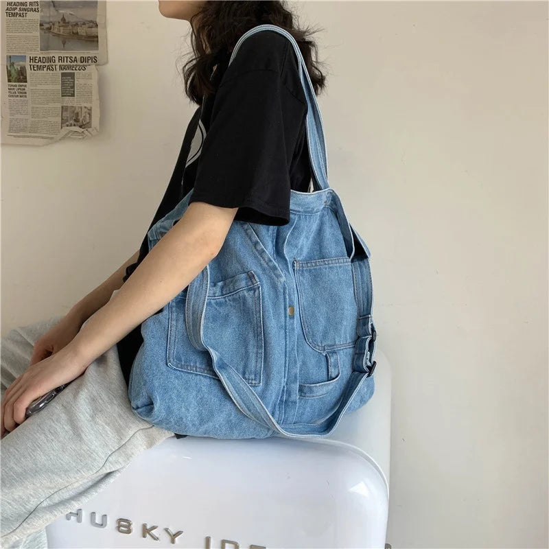 Women's Large Denim Shoulder Bag Tote