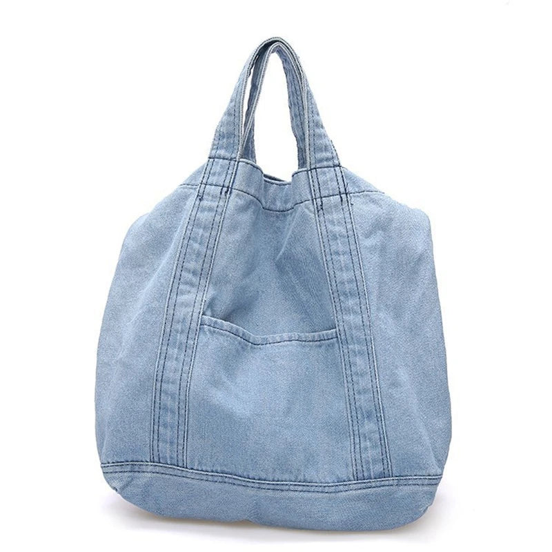 Denim Slouch Bag Casual Handbag Japanese Messenger Top-Handle Bag, Sky