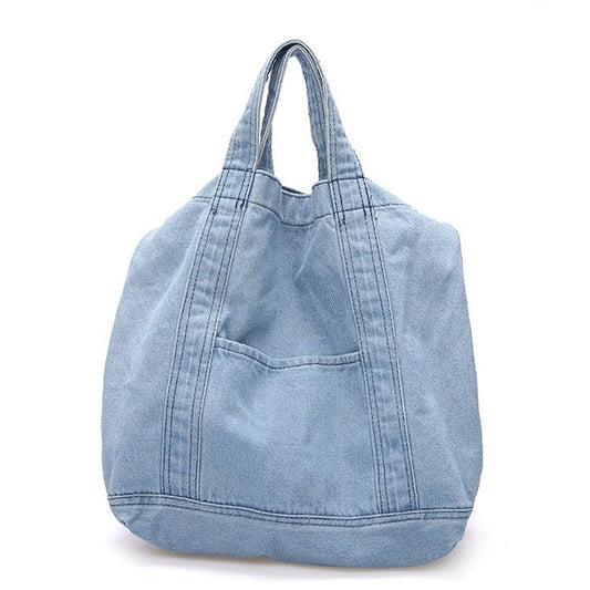 Denim Slouch Bag Casual Handbag Japanese Messenger Top-Handle Bag, Sky