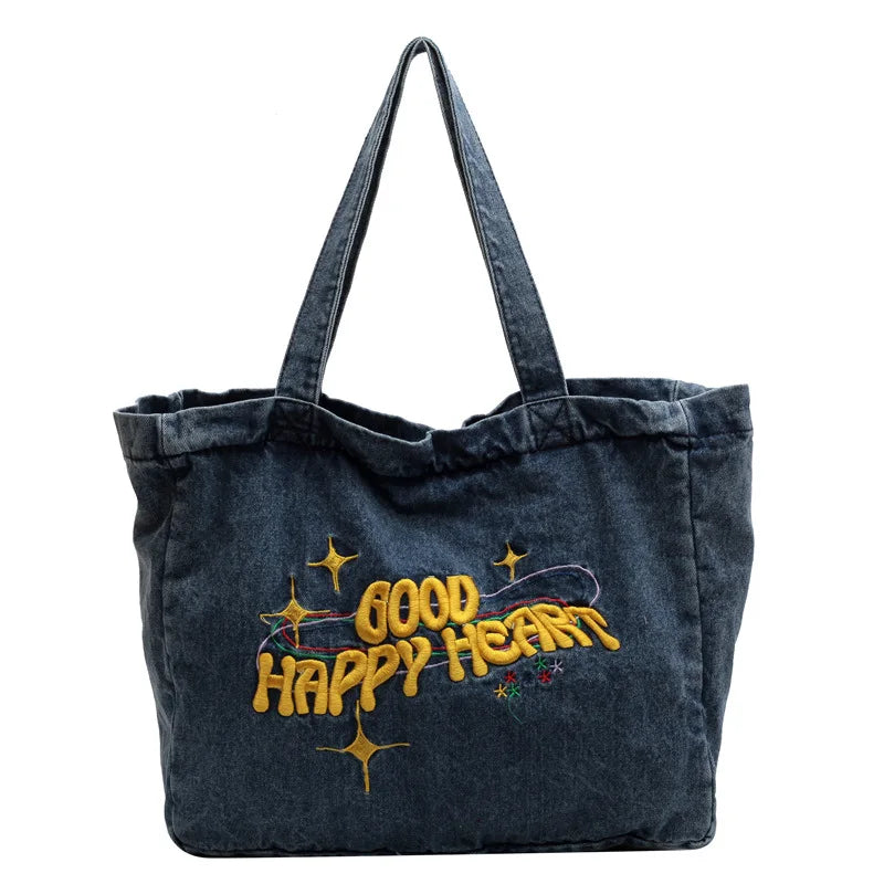 Large Capacity Denim Tote Handbag for Women