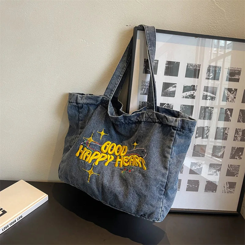 Large Capacity Denim Tote Handbag for Women