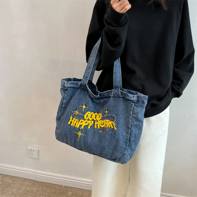 Large Capacity Denim Tote Handbag for Women