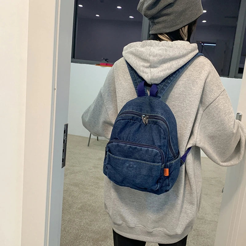 Denim Women Backpack High Capacity for Teenager Girls Backpack