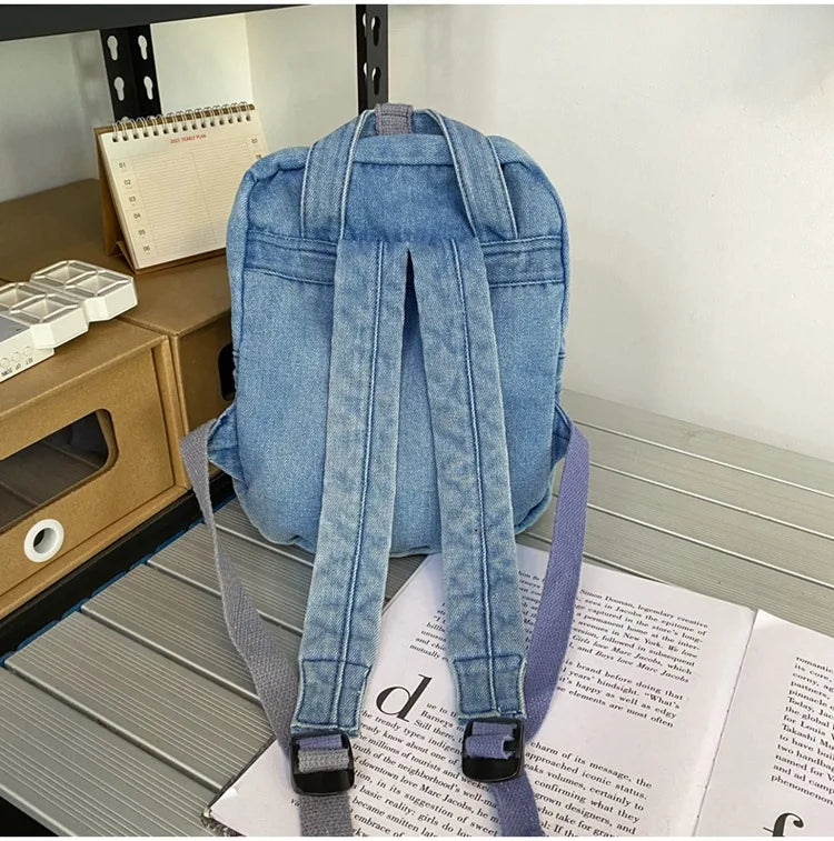 Denim Women Backpack Small Casual School Bag for Teenage Girls