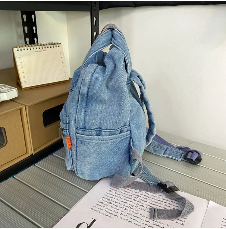 Denim Women Backpack Small Casual School Bag for Teenage Girls