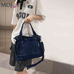 Denim Women Messenger Bag Large Capacity Adjustable Strap Multi-Pockets