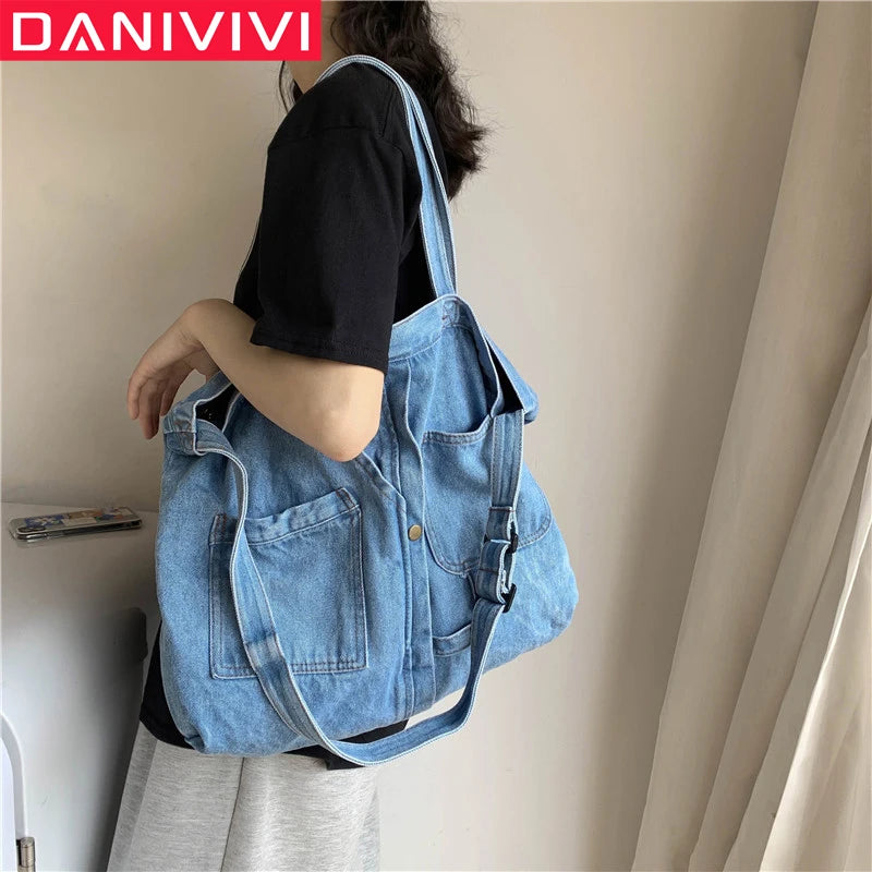 Denim Women Shoulder Bag Large Messenger Bags Girls Torebka Damska