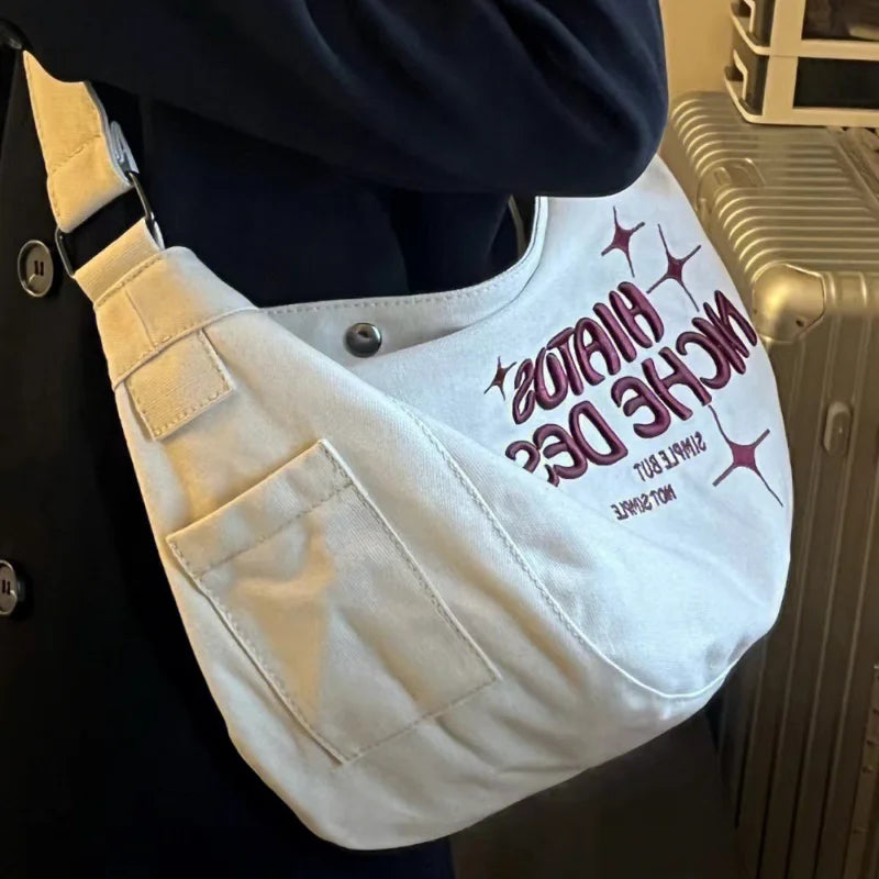 Large Capacity Denim Women Shoulder Bag Letters Ladies Hand Bag