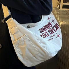 Large Capacity Denim Women Shoulder Bag Letters Ladies Hand Bag