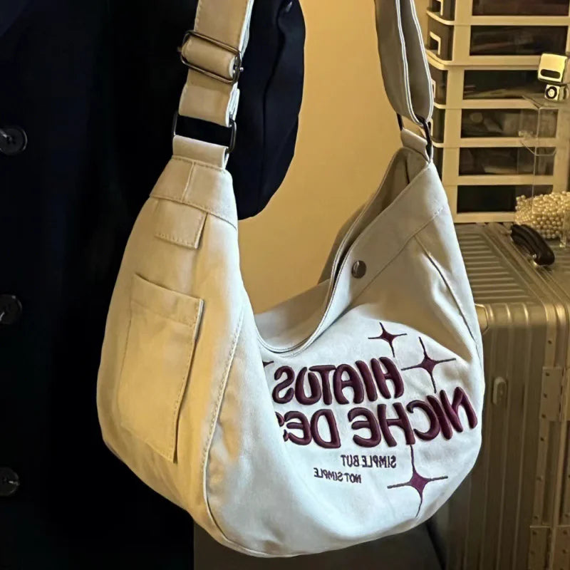 Large Capacity Denim Women Shoulder Bag Letters Ladies Hand Bag