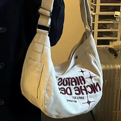 Large Capacity Denim Women Shoulder Bag Letters Ladies Hand Bag