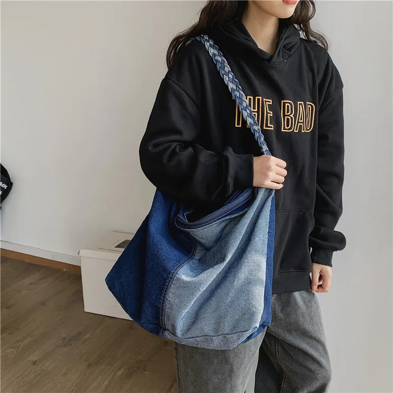 Denim Women Shoulder Bag Large Capacity Crossbody Bags Canvas Jeans Travel Bag