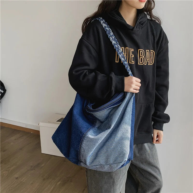 Denim Women Tote Crossbody Shoulder Bag Casual Jeans Woman Handbags Large