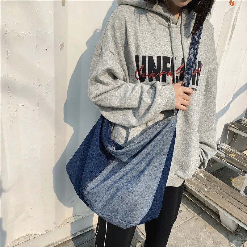 Denim Women Tote Crossbody Shoulder Bag Casual Jeans Woman Handbags Large