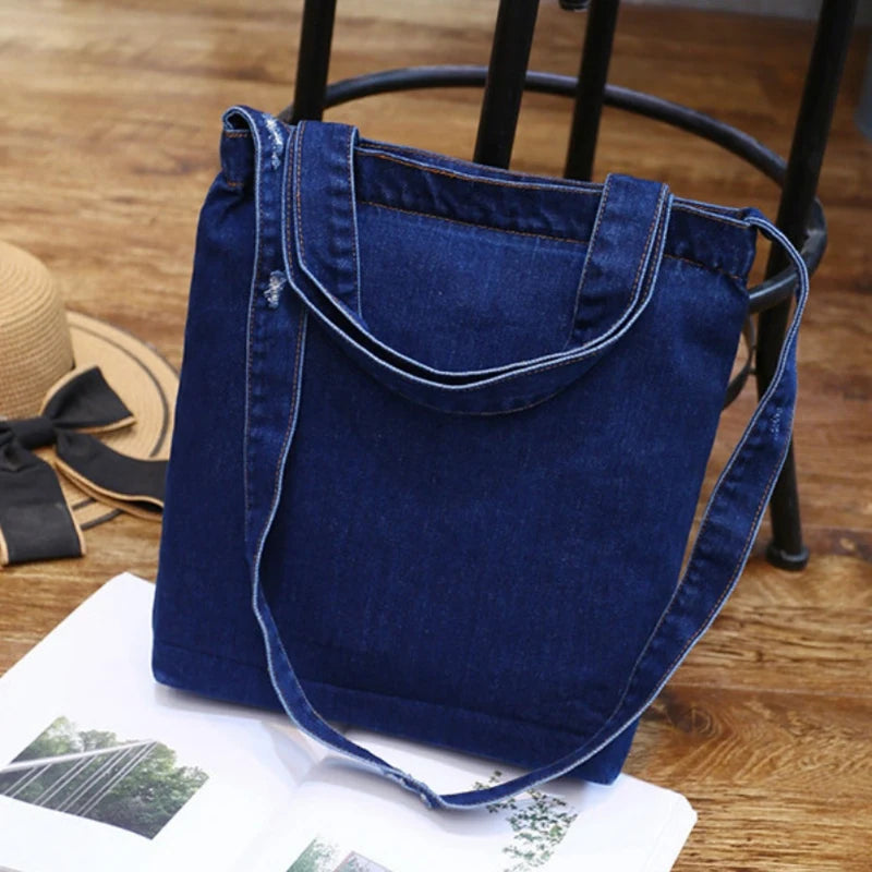 Ripped Shoulder Bag High-Capacity Denim Shopping Bag