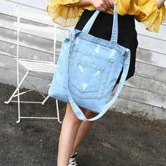 Ripped Shoulder Bag High-Capacity Denim Shopping Bag