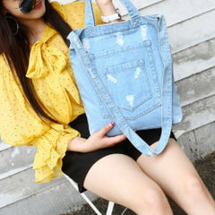 Ripped Shoulder Bag High-Capacity Denim Shopping Bag