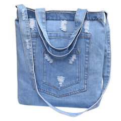 Ripped Shoulder Bag High-Capacity Denim Shopping Bag