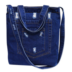 Ripped Shoulder Bag High-Capacity Denim Shopping Bag