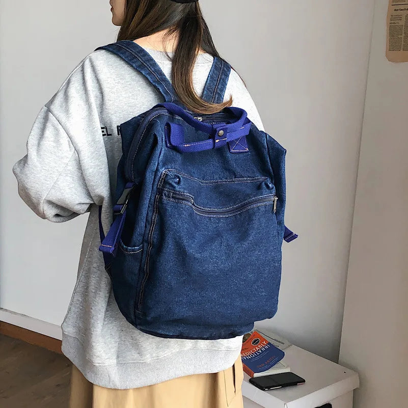 Denim Backpack Women Big Capacity School Backpacks Girls Travel Bag Mochila