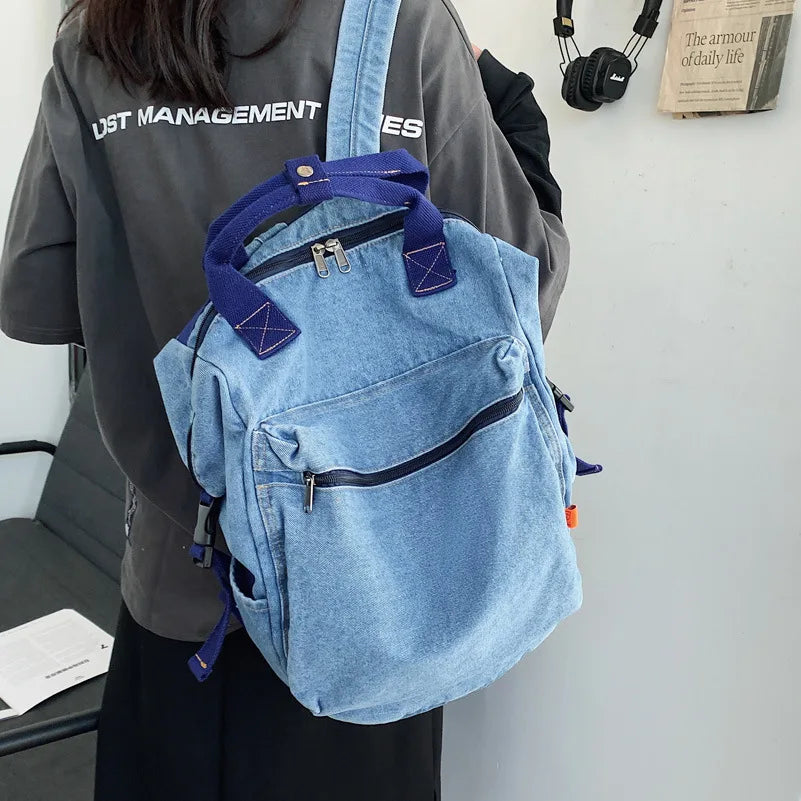 Denim Backpack Women Big Capacity School Backpacks Girls Travel Bag Mochila